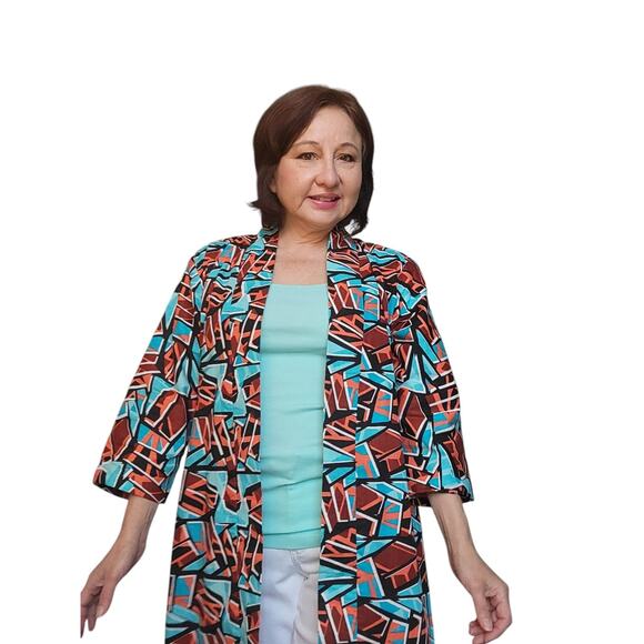 Dopamine Mid Century Mod Pink 60s Psychedelic Long Coat Handmade Teal - Picture 16 of 16